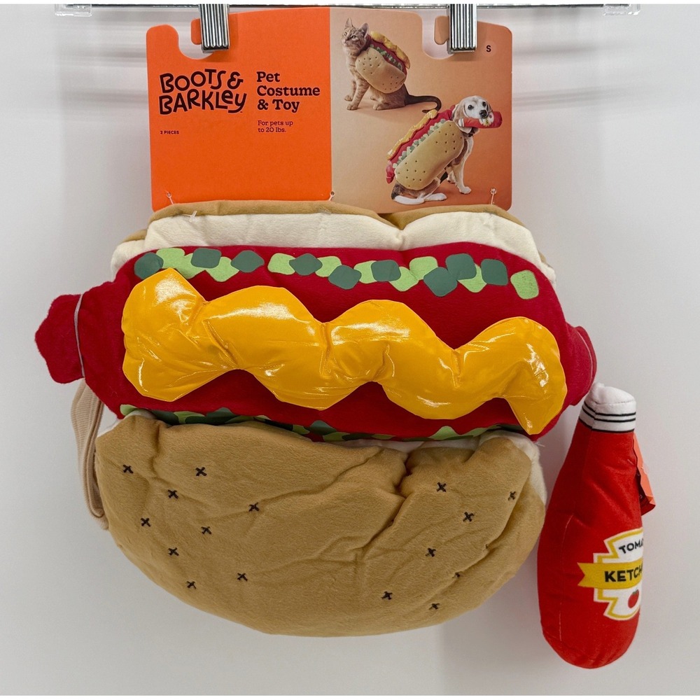Boots & Barkley Hot Dog Pet Costume & Toy Set Small Dog Cat Halloween Outfit